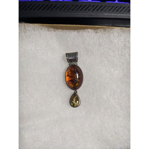 Lori Bonn Sterling Silver Orange Dominican Cabochon Amber Citrine Pendant 925 - Picture 6 of 8